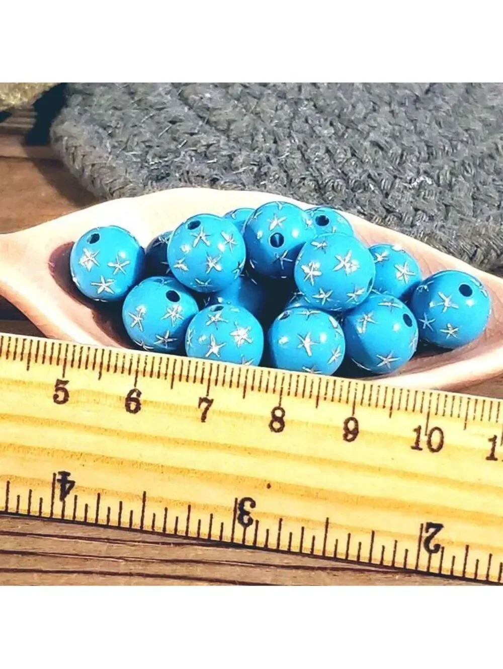 10 Vintage Retro Turquoise Silver Stars 12mm Round Acrylic Shabby Chic Beads
